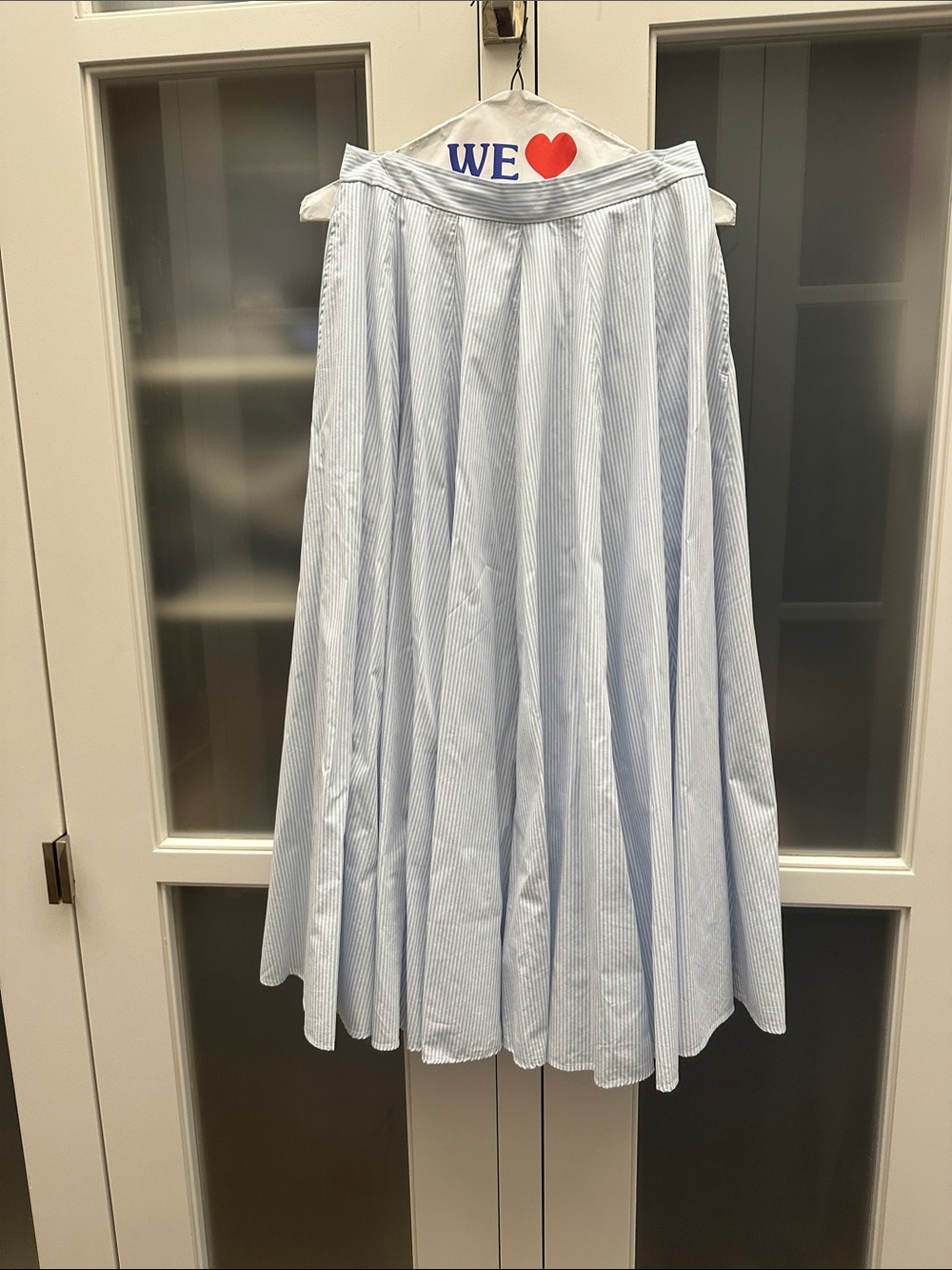 Gant Light Blue and White Striped A-Line Midi Skirt with Pockets.